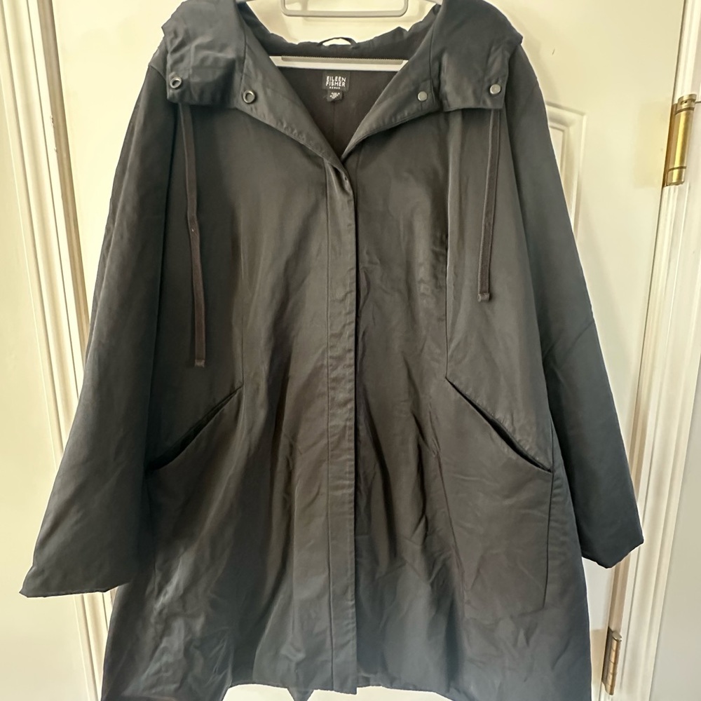Eileen Fisher Black Utility Jacket with High Collar and Hood